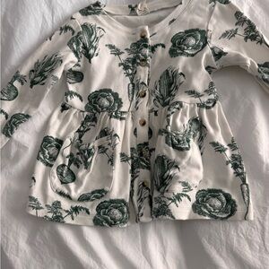 Kate Quinn Green and White Botanical Print Kids Shirt